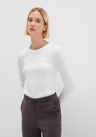  Mavi Ekru Uzun Kollu Tişört Fitted / Vücuda Oturan Kesim 1613625-80194