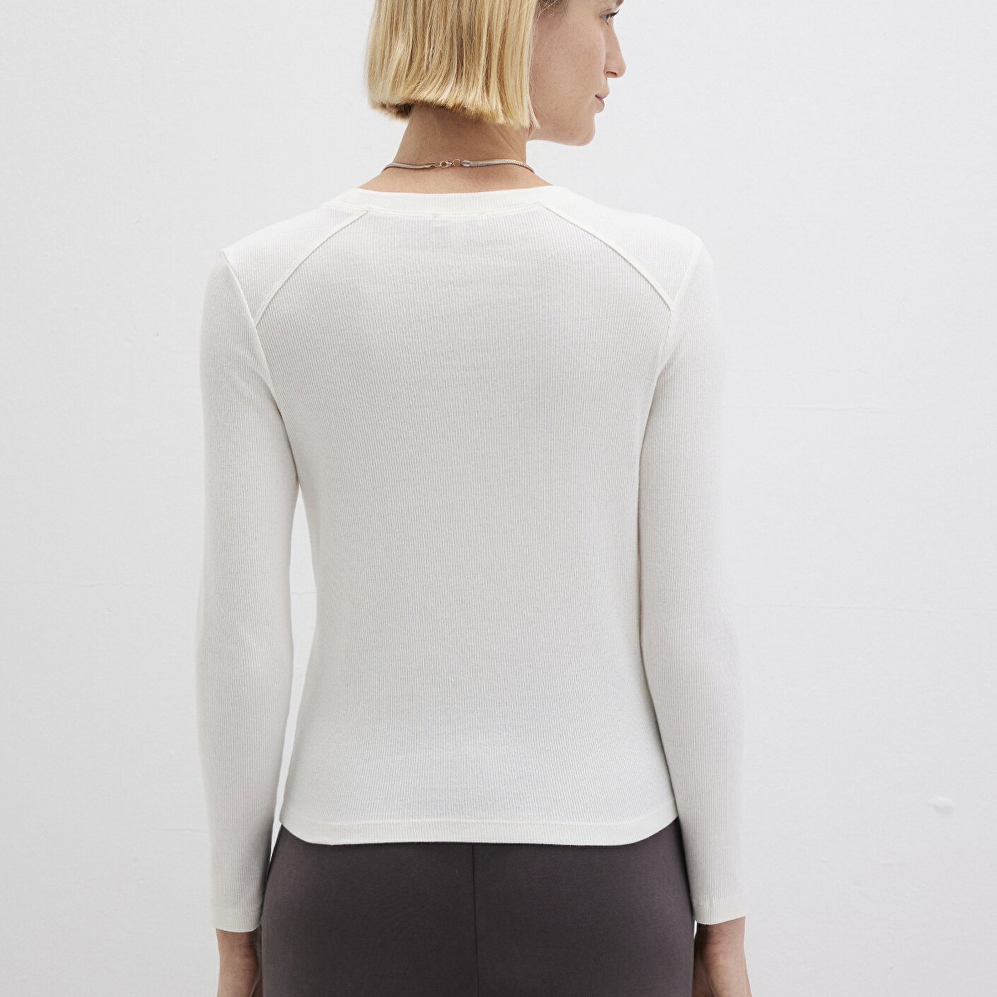 Mavi Ekru Uzun Kollu Tişört Fitted / Vücuda Oturan Kesim 1613625-80194