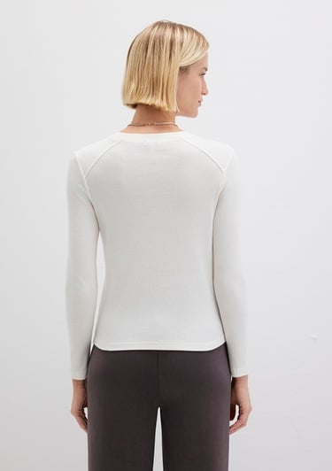  Mavi Ekru Uzun Kollu Tişört Fitted / Vücuda Oturan Kesim 1613625-80194