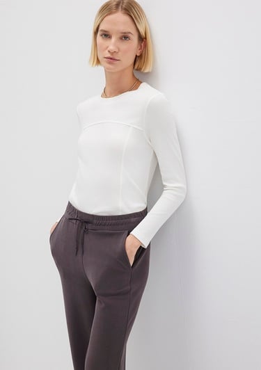  Mavi Ekru Uzun Kollu Tişört Fitted / Vücuda Oturan Kesim 1613625-80194