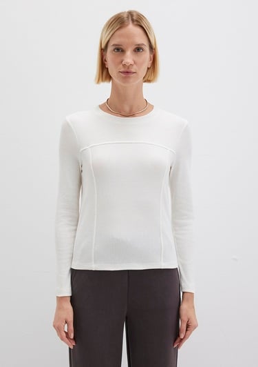  Mavi Ekru Uzun Kollu Tişört Fitted / Vücuda Oturan Kesim 1613625-80194