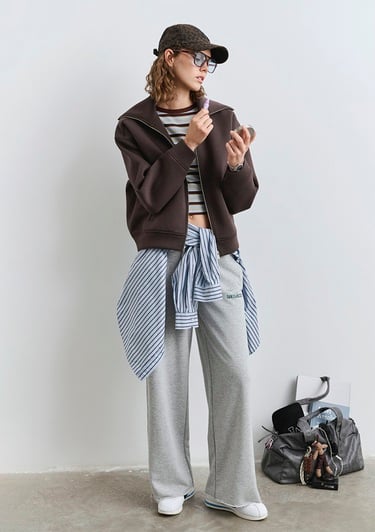  Mavi Sporty Lux Fermuarlı Kahverengi Sweatshirt 1S10295-70236