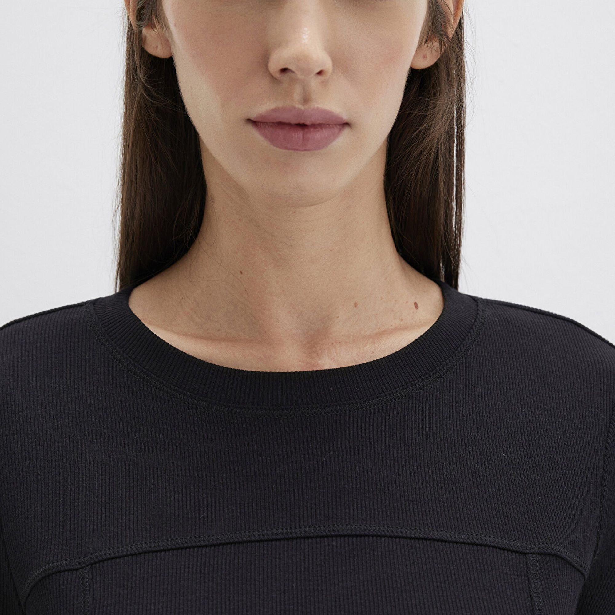 Mavi Siyah Uzun Kollu Tişört Fitted / Vücuda Oturan Kesim 1613625-900