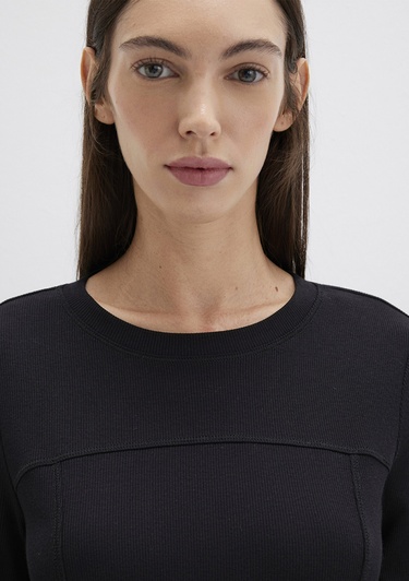  Mavi Siyah Uzun Kollu Tişört Fitted / Vücuda Oturan Kesim 1613625-900