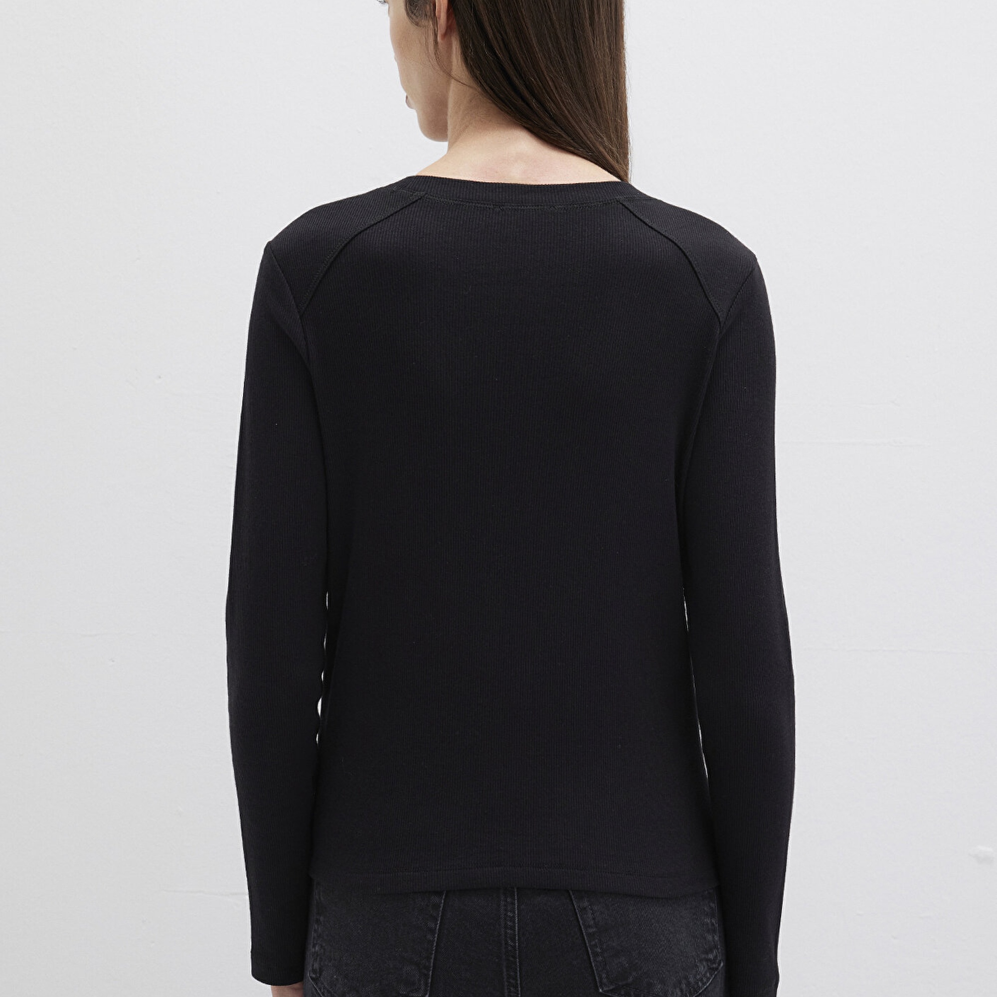 Mavi Siyah Uzun Kollu Tişört Fitted / Vücuda Oturan Kesim 1613625-900