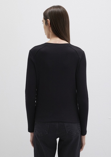  Mavi Siyah Uzun Kollu Tişört Fitted / Vücuda Oturan Kesim 1613625-900