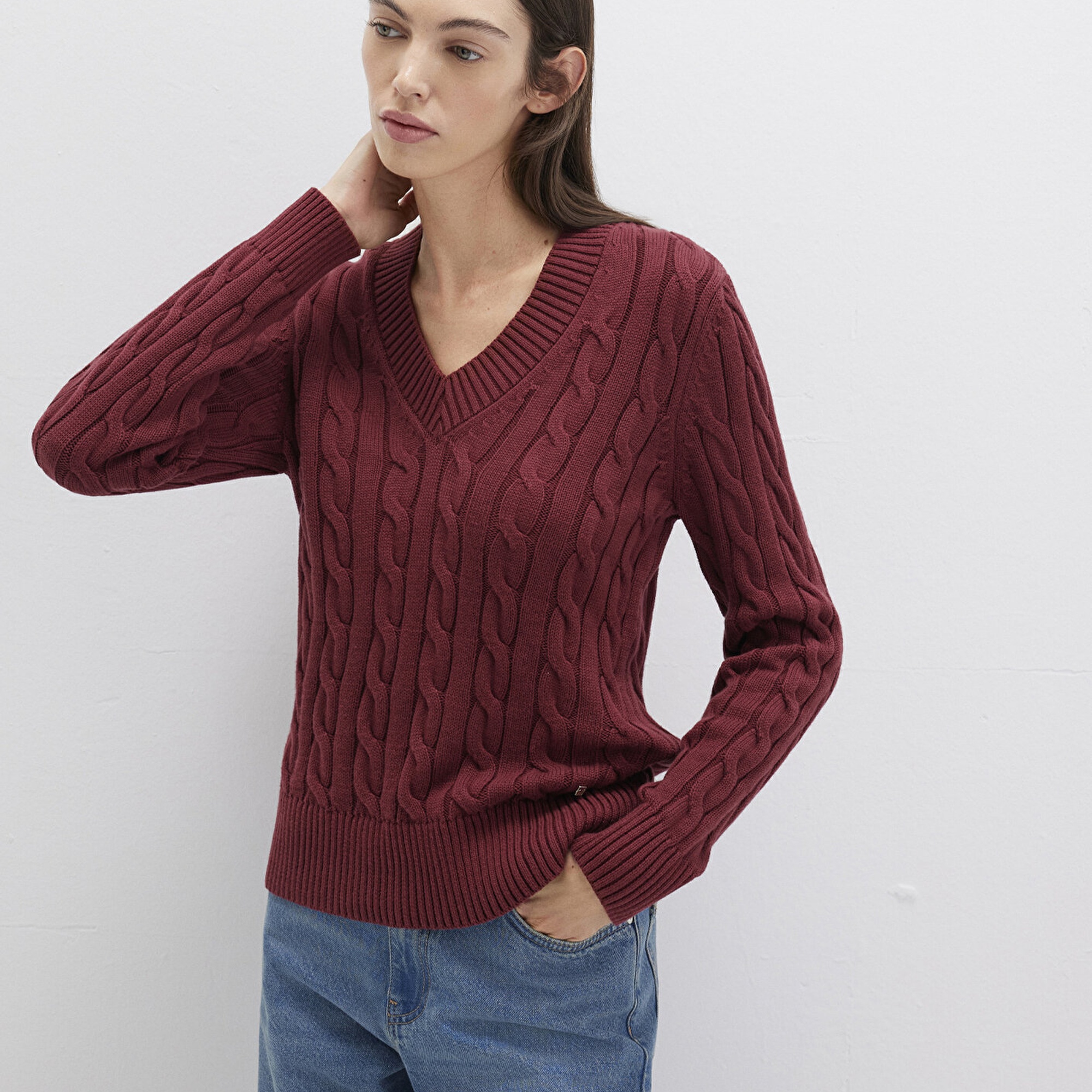 Mavi Bordo Kazak Slim Fit / Dar Kesim 1710720-85493