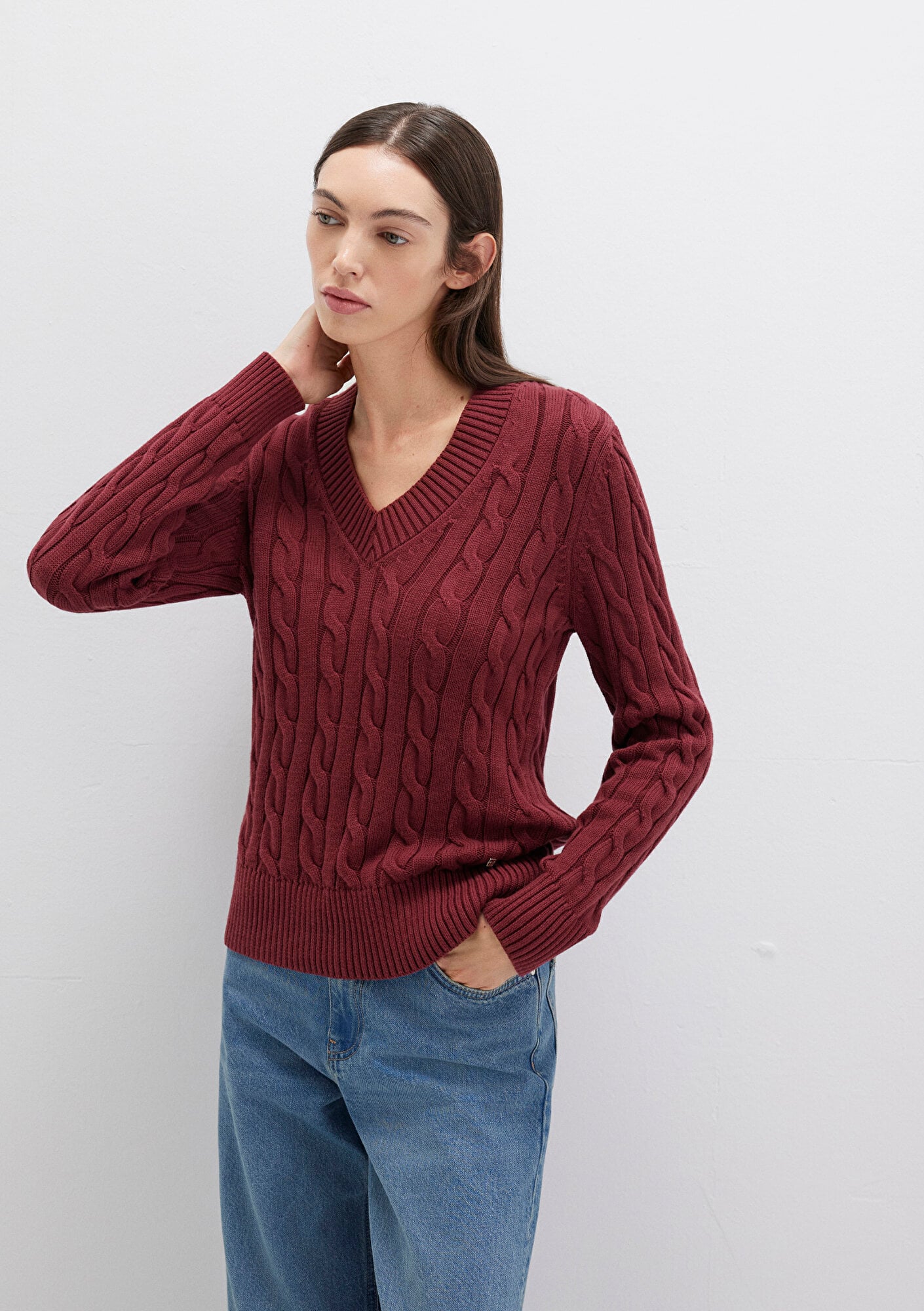  Mavi Bordo Kazak Slim Fit / Dar Kesim 1710720-85493