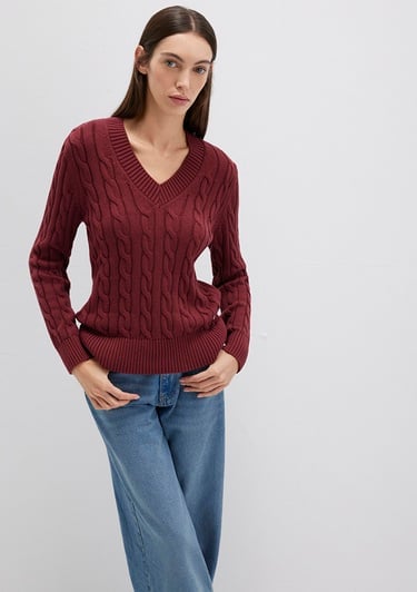  Mavi Bordo Kazak Slim Fit / Dar Kesim 1710720-85493