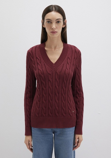  Mavi Bordo Kazak Slim Fit / Dar Kesim 1710720-85493