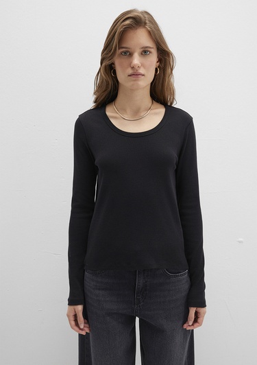  Mavi Uzun Kollu Siyah Basic Tişört Fitted / Vücuda Oturan Kesim 1613323-900