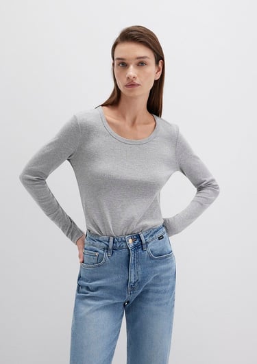  Mavi Uzun Kollu Gri Basic Tişört Fitted / Vücuda Oturan Kesim 1613323-83096