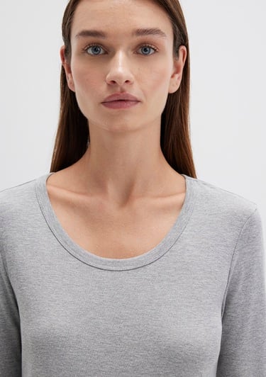  Mavi Uzun Kollu Gri Basic Tişört Fitted / Vücuda Oturan Kesim 1613323-83096