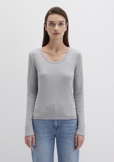  Mavi Uzun Kollu Gri Basic Tişört Fitted / Vücuda Oturan Kesim 1613323-83096