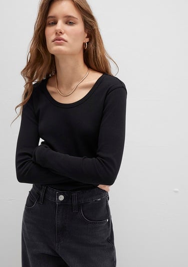  Mavi Uzun Kollu Siyah Basic Tişört Fitted / Vücuda Oturan Kesim 1613323-900