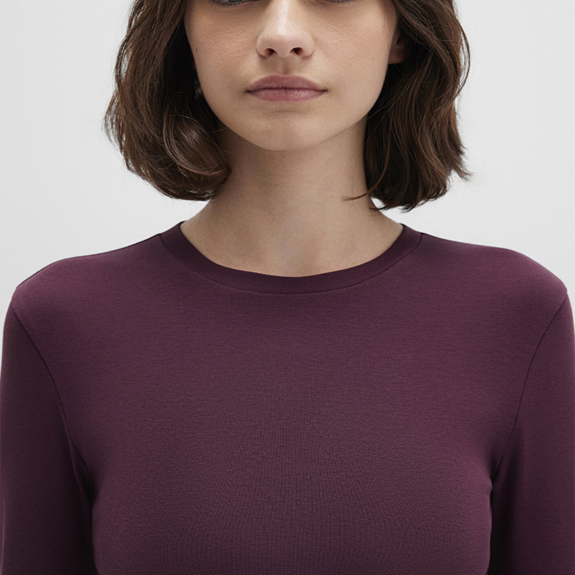 Mavi Uzun Kollu Bordo Crop Basic Tişört Crop / Kısa Kesim 1612822-70434