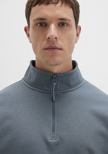  Mavi Yarı Fermuarlı Gri Basic Sweatshirt 0S10278-80889