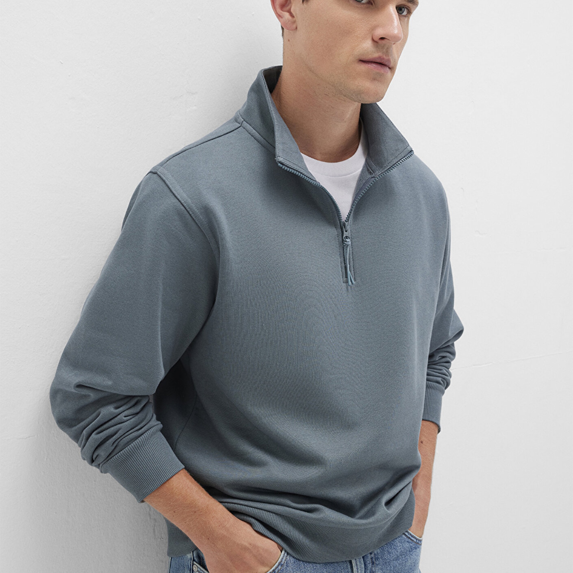 Mavi Yarı Fermuarlı Gri Basic Sweatshirt 0S10278-80889