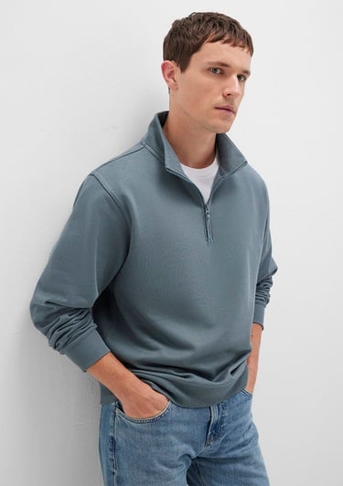  Mavi Yarı Fermuarlı Gri Basic Sweatshirt 0S10278-80889