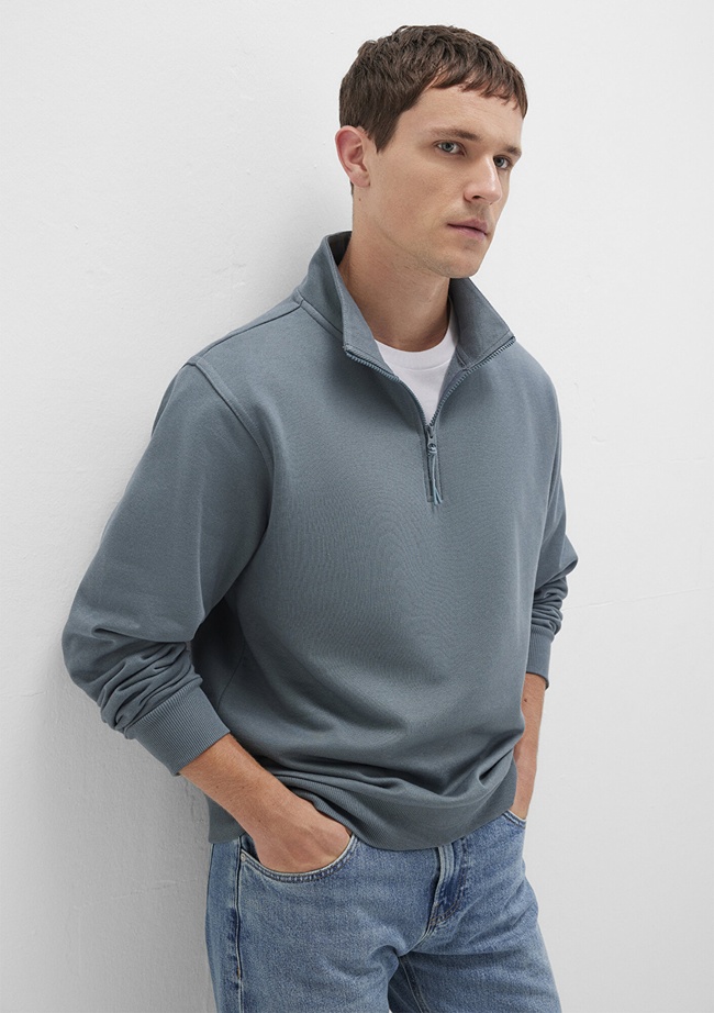  Mavi Yarı Fermuarlı Gri Basic Sweatshirt 0S10278-80889