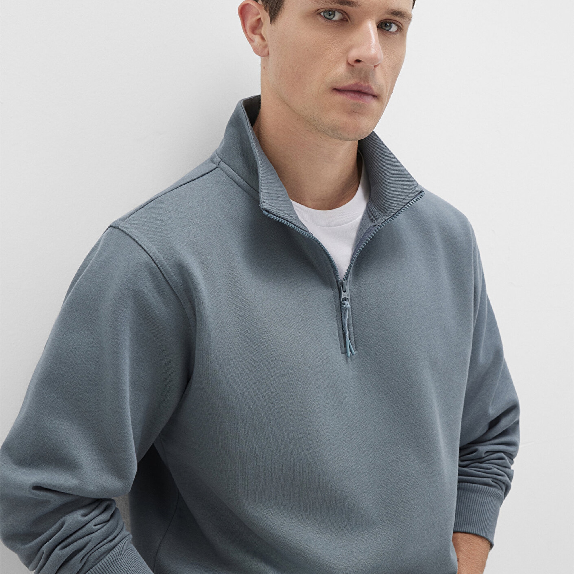 Mavi Yarı Fermuarlı Gri Basic Sweatshirt 0S10278-80889