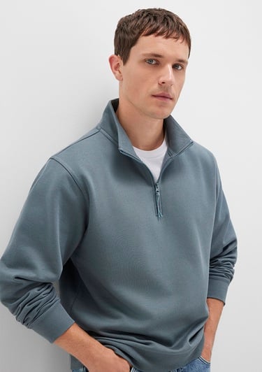  Mavi Yarı Fermuarlı Gri Basic Sweatshirt 0S10278-80889