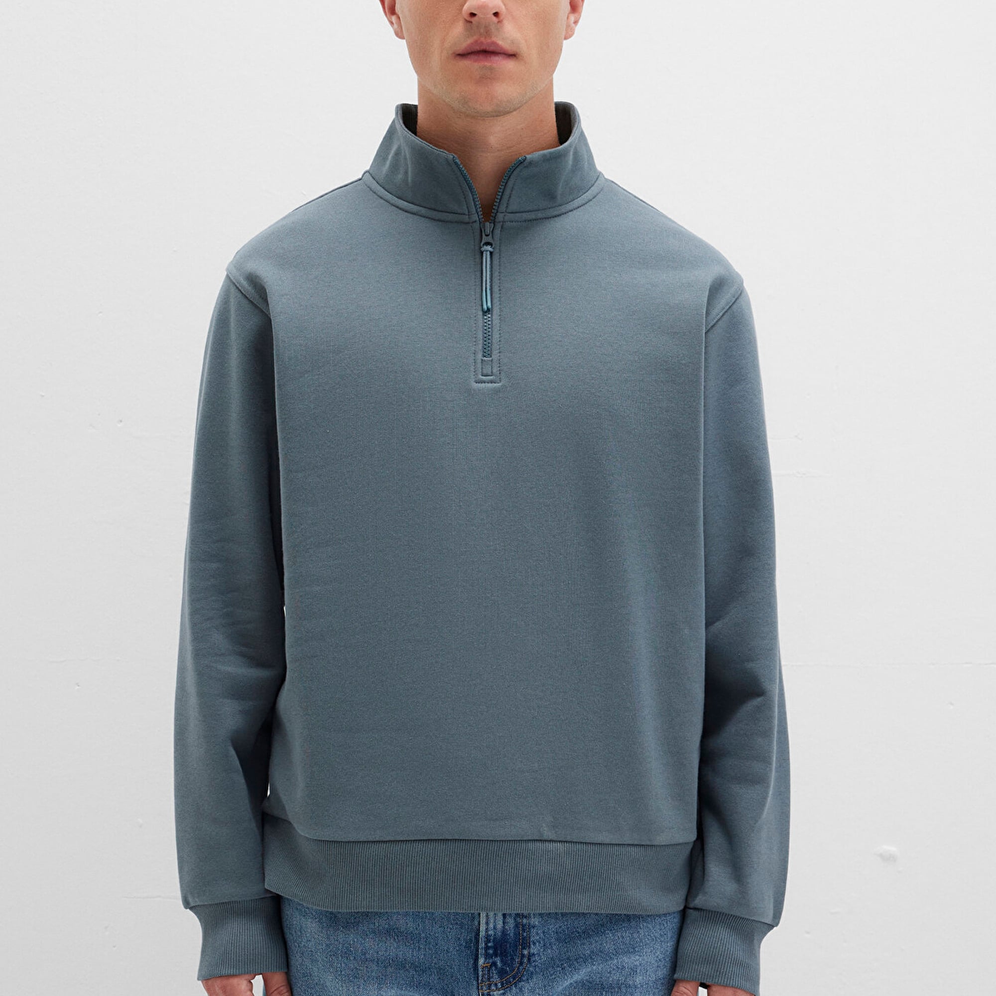 Mavi Yarı Fermuarlı Gri Basic Sweatshirt 0S10278-80889