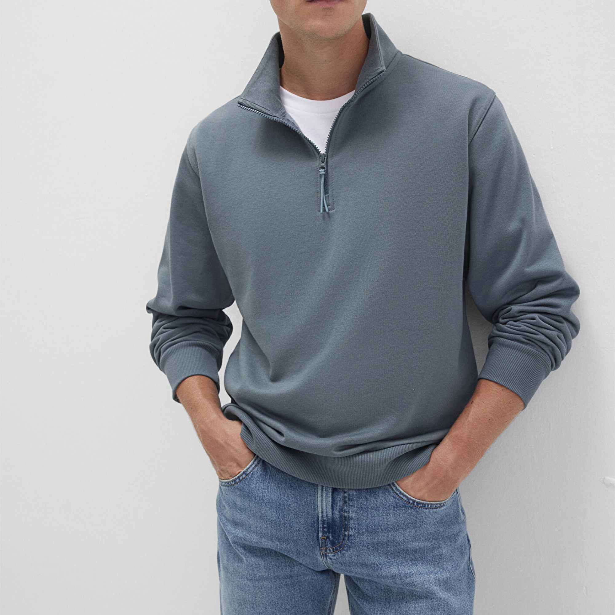 Mavi Yarı Fermuarlı Gri Basic Sweatshirt 0S10278-80889