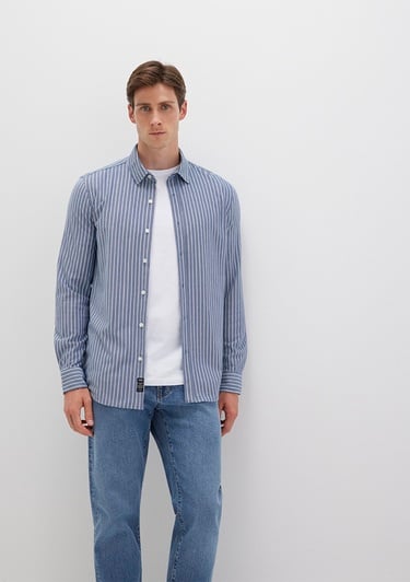  Mavi Çizgili Mavi Gömlek Slim Fit / Dar Kesim 0211404-91333