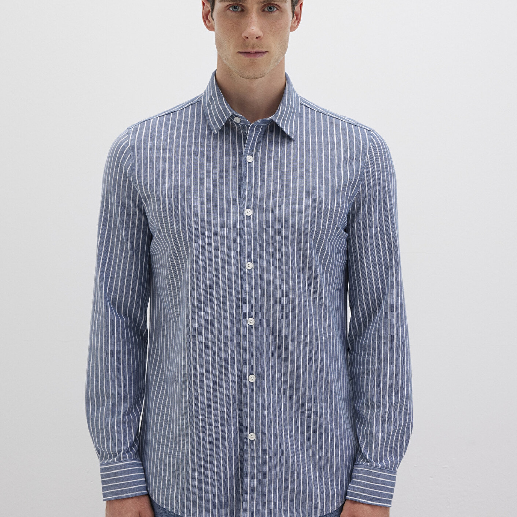 Mavi Çizgili Mavi Gömlek Slim Fit / Dar Kesim 0211404-91333