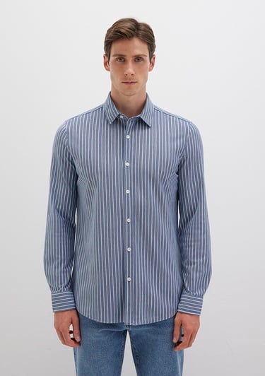  Mavi Çizgili Mavi Gömlek Slim Fit / Dar Kesim 0211404-91333