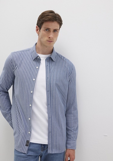  Mavi Çizgili Mavi Gömlek Slim Fit / Dar Kesim 0211404-91333