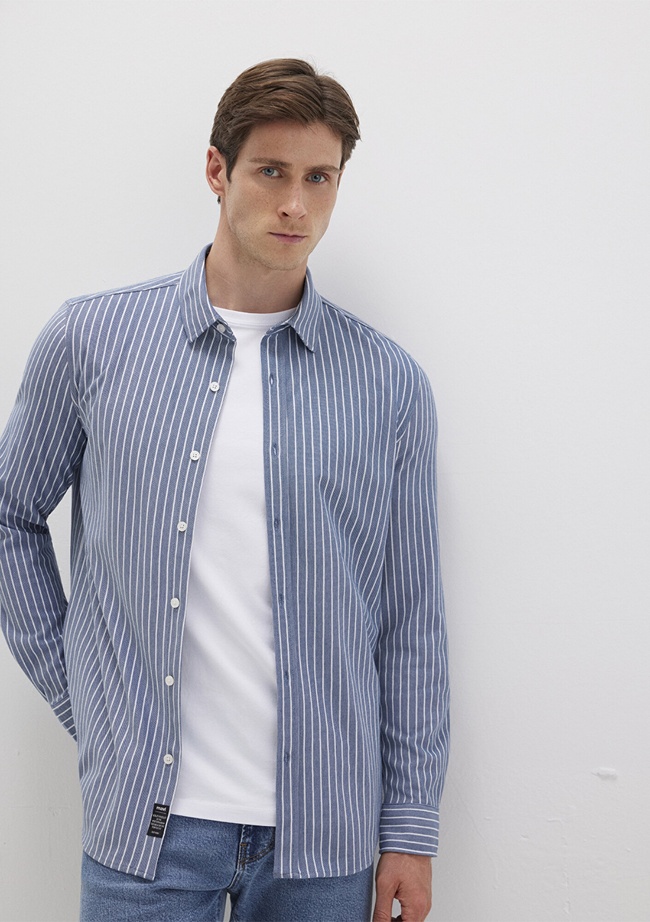  Mavi Çizgili Mavi Gömlek Slim Fit / Dar Kesim 0211404-91333