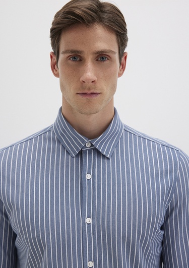  Mavi Çizgili Mavi Gömlek Slim Fit / Dar Kesim 0211404-91333