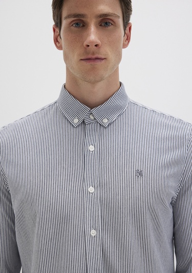  Mavi Çizgili Lacivert Gömlek Slim Fit / Dar Kesim 0211402-91331