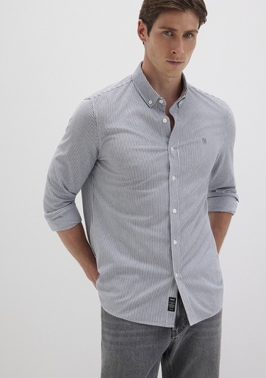  Mavi Çizgili Lacivert Gömlek Slim Fit / Dar Kesim 0211402-91331