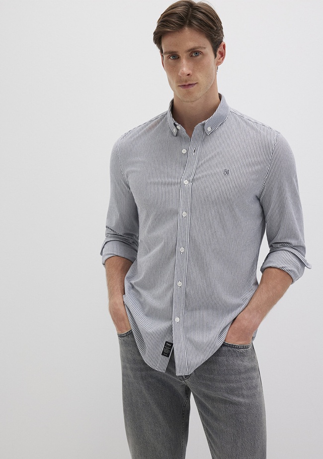  Mavi Çizgili Lacivert Gömlek Slim Fit / Dar Kesim 0211402-91331