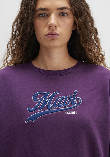  Mavi Mavi Logo Baskılı Mor Sweatshirt 1S10419-70679