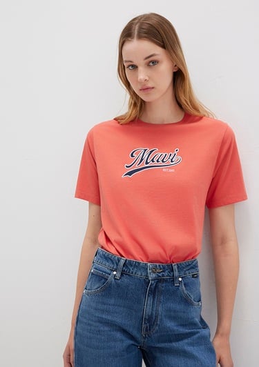  Mavi Mavi Logo Baskılı Turuncu Tişört Regular Fit / Normal Kesim 1613565-71076