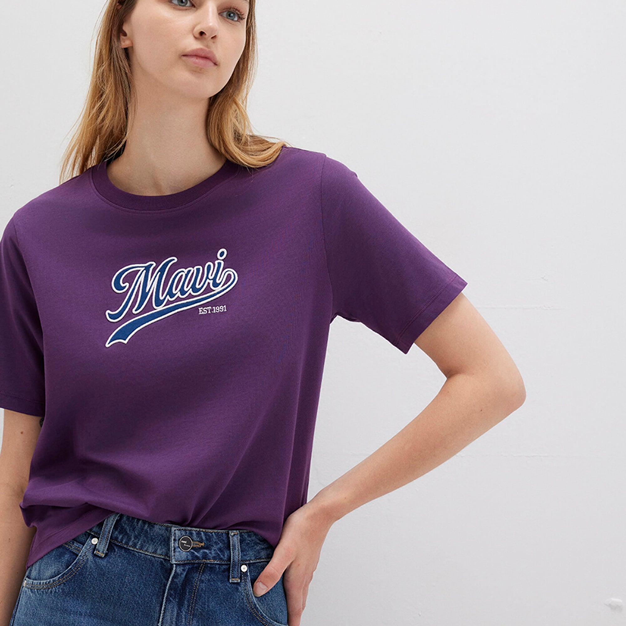 Mavi Mavi Logo Baskılı Mor Tişört Regular Fit / Normal Kesim 1613565-70679