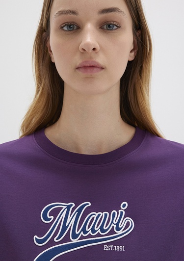  Mavi Mavi Logo Baskılı Mor Tişört Regular Fit / Normal Kesim 1613565-70679