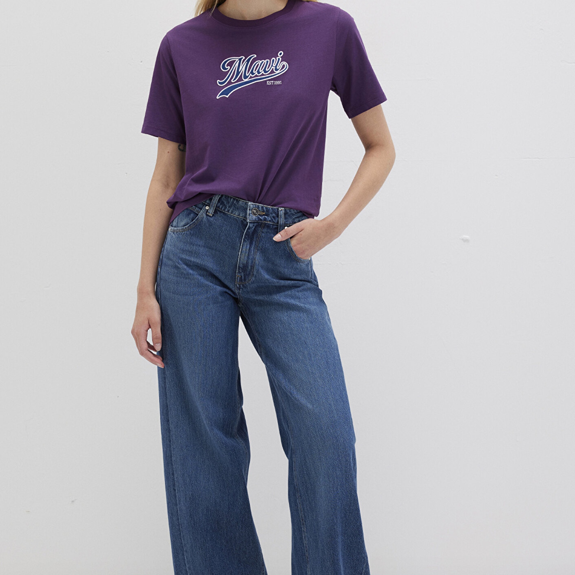 Mavi Mavi Logo Baskılı Mor Tişört Regular Fit / Normal Kesim 1613565-70679