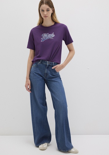  Mavi Mavi Logo Baskılı Mor Tişört Regular Fit / Normal Kesim 1613565-70679