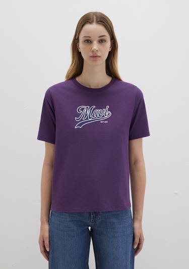  Mavi Mavi Logo Baskılı Mor Tişört Regular Fit / Normal Kesim 1613565-70679