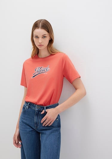  Mavi Mavi Logo Baskılı Turuncu Tişört Regular Fit / Normal Kesim 1613565-71076