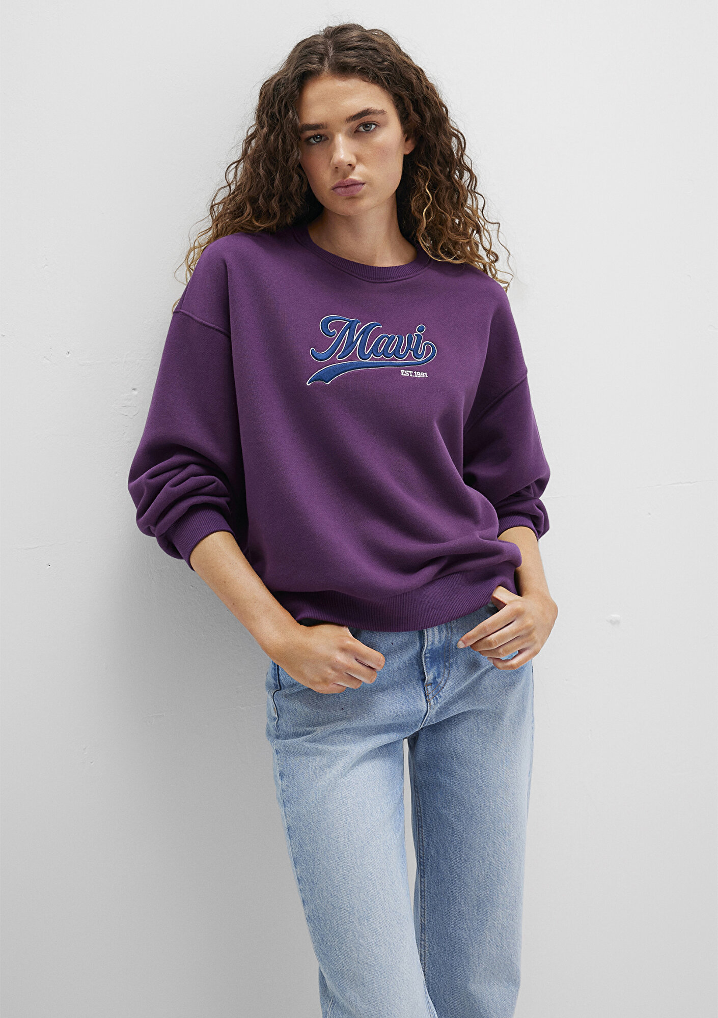  Mavi Mavi Logo Baskılı Mor Sweatshirt 1S10419-70679