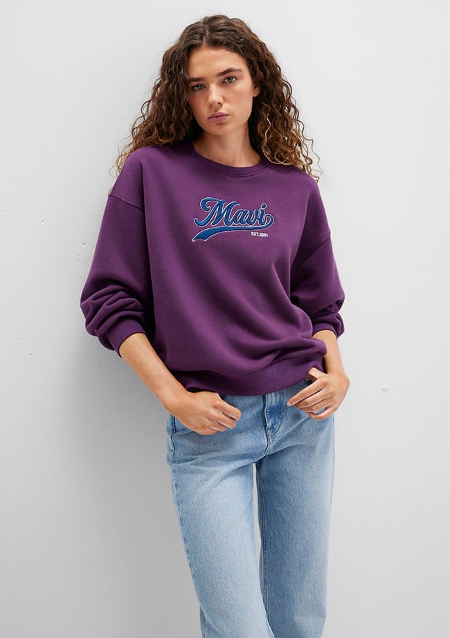  Mavi Mavi Logo Baskılı Mor Sweatshirt 1S10419-70679