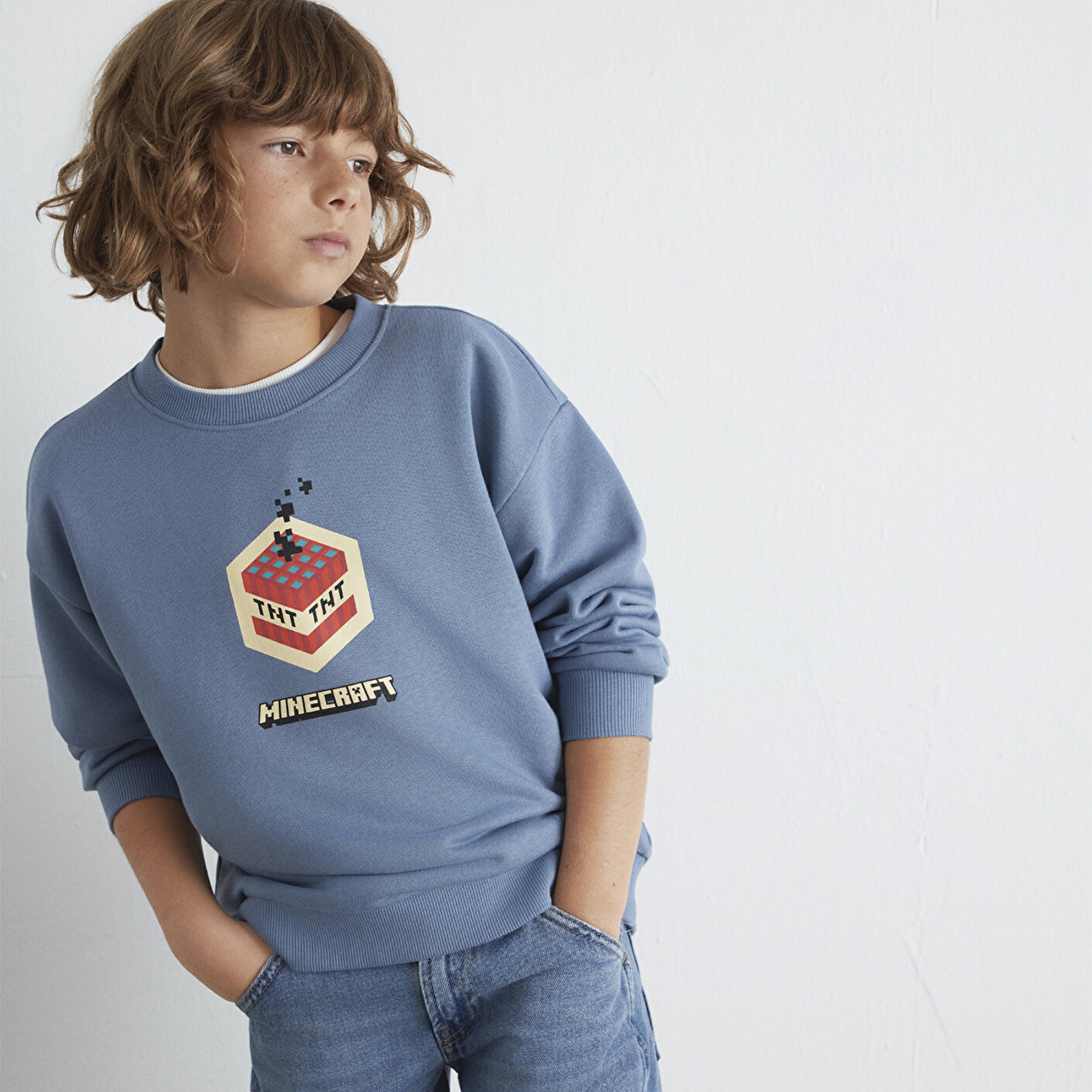 Mavi Minecraft Baskılı Mavi Sweatshirt 6S10130-85518