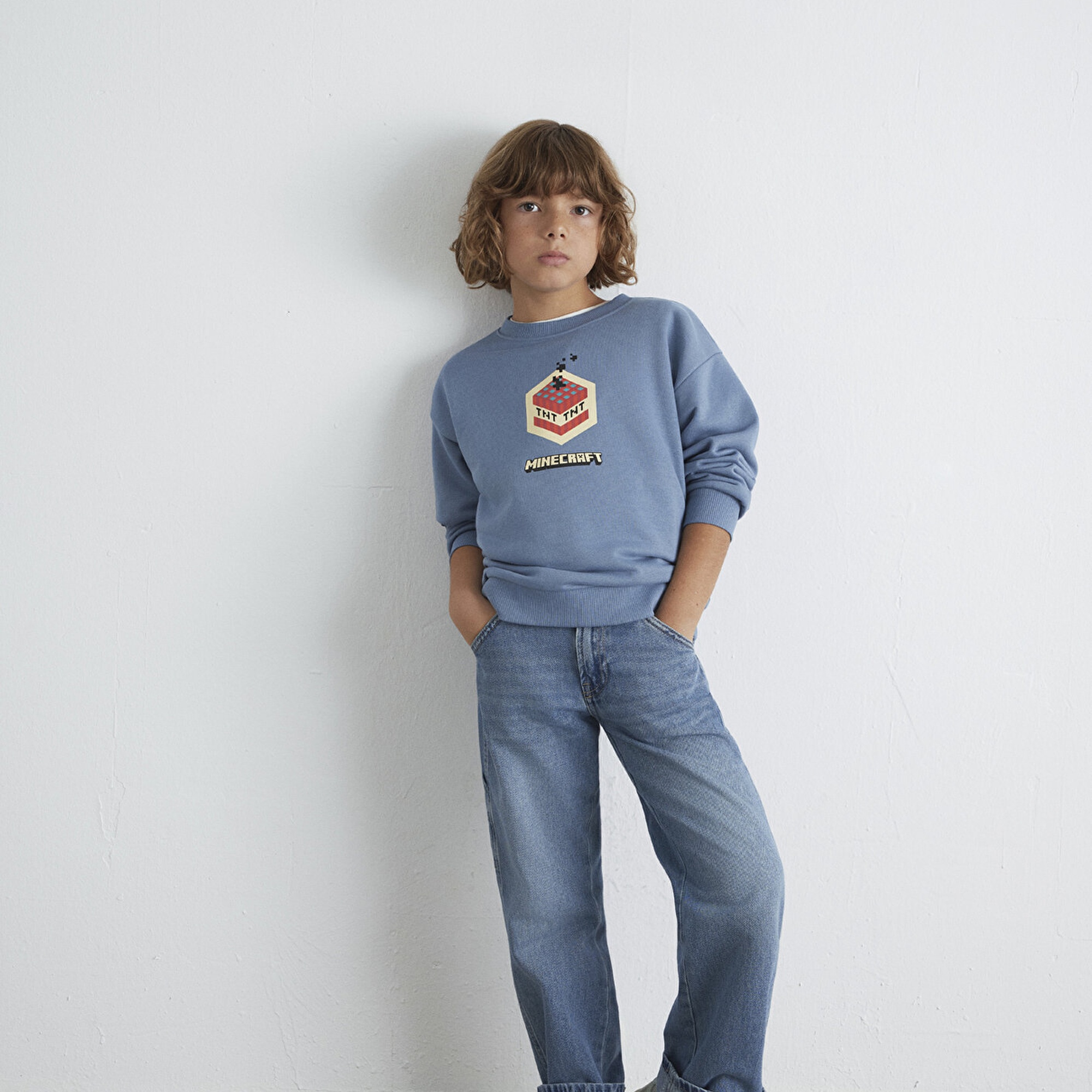 Mavi Minecraft Baskılı Mavi Sweatshirt 6S10130-85518