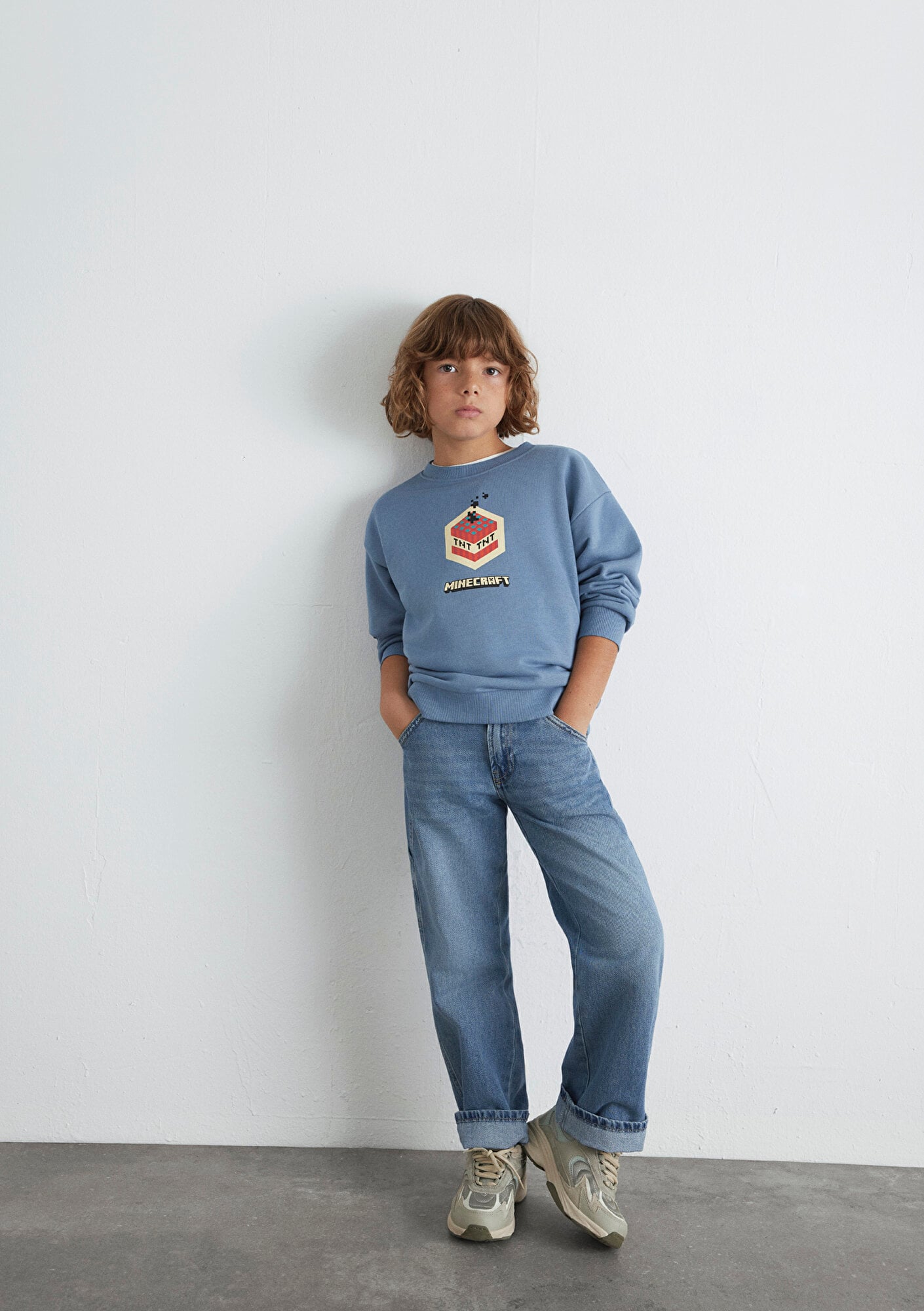  Mavi Minecraft Baskılı Mavi Sweatshirt 6S10130-85518